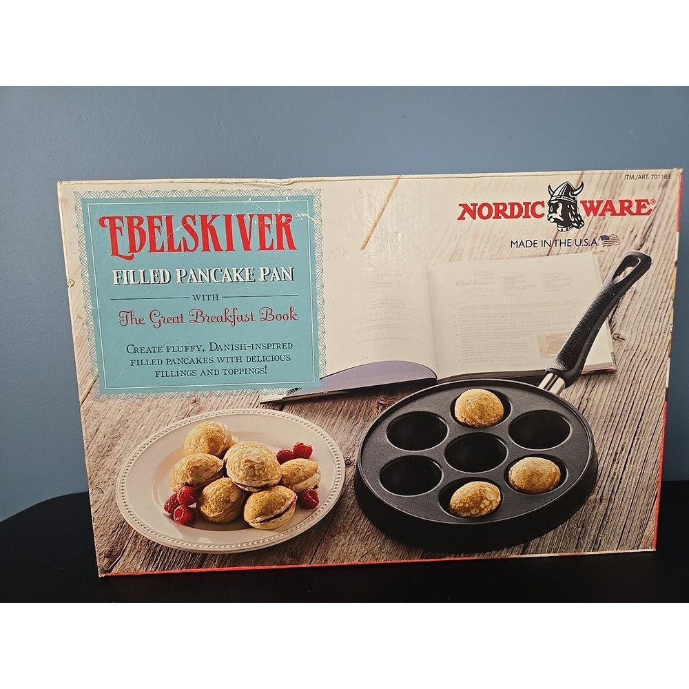NEW Nordic Ware Filled Pancake Pan Ebelskiver Cast Aluminum Make Filled Pancake